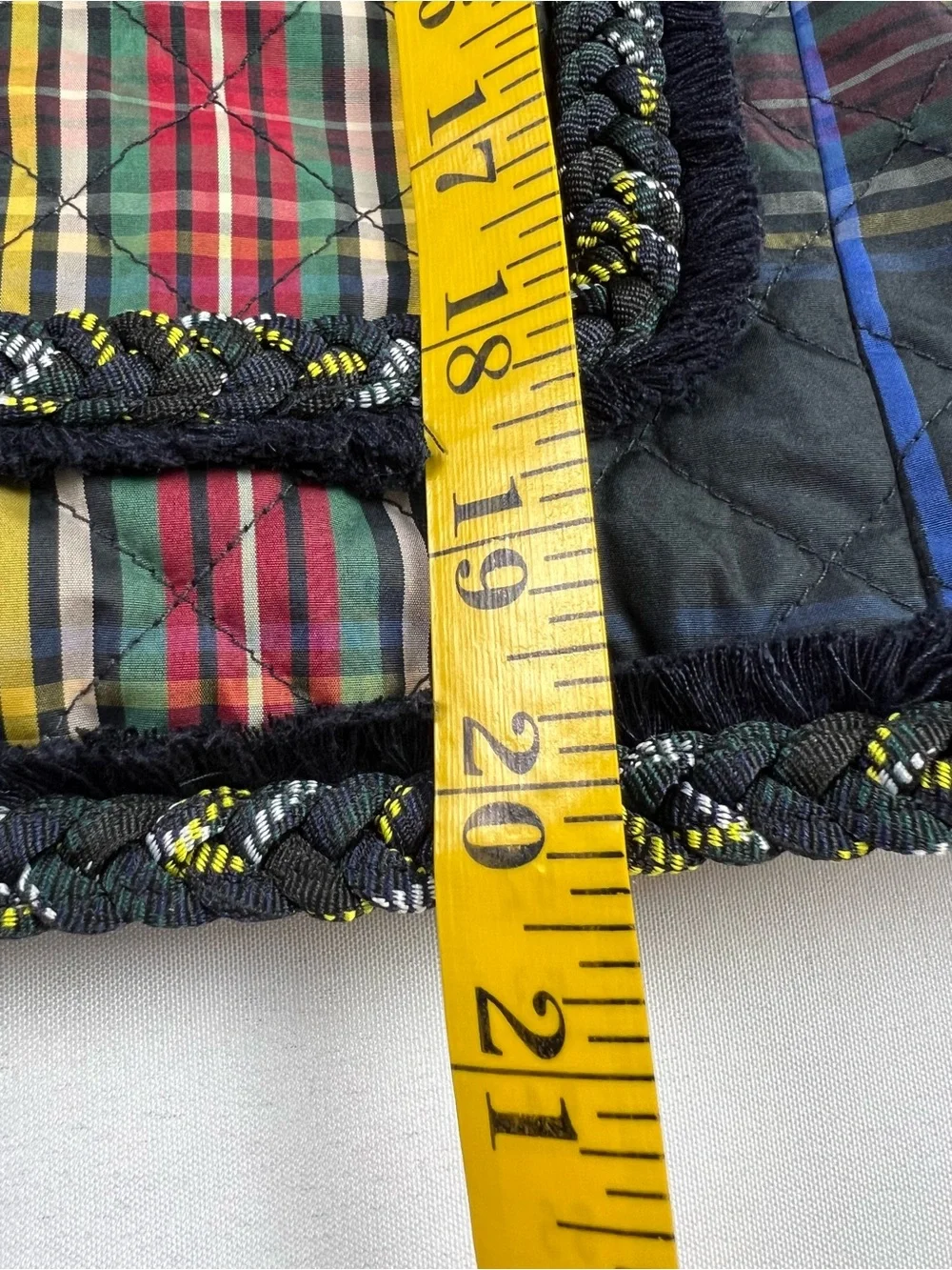 J. Crew Quilted Lady Stewart Tartan Plaid with Braided Trim Collarless Jacket